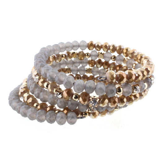 Greige and Matte Grey Beaded Coil Bracelet