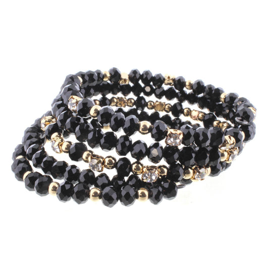 Jet and Gold Beaded Coil Bracelet