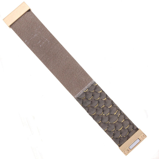 Gold Painted Grey Scalloped Leather Bracelet