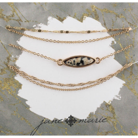 Gold Multi Strand Adjustable Bracelet with Dalmation Pointed Teardrop