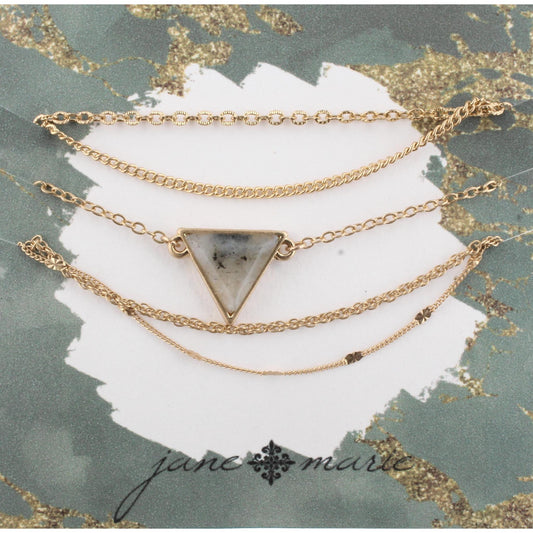 Gold Multi Strand Adjustable Bracelet with Labrodite Triangle