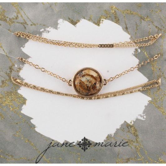 Gold Multi Strand Adjustable Bracelet with Picture Jasper Circle