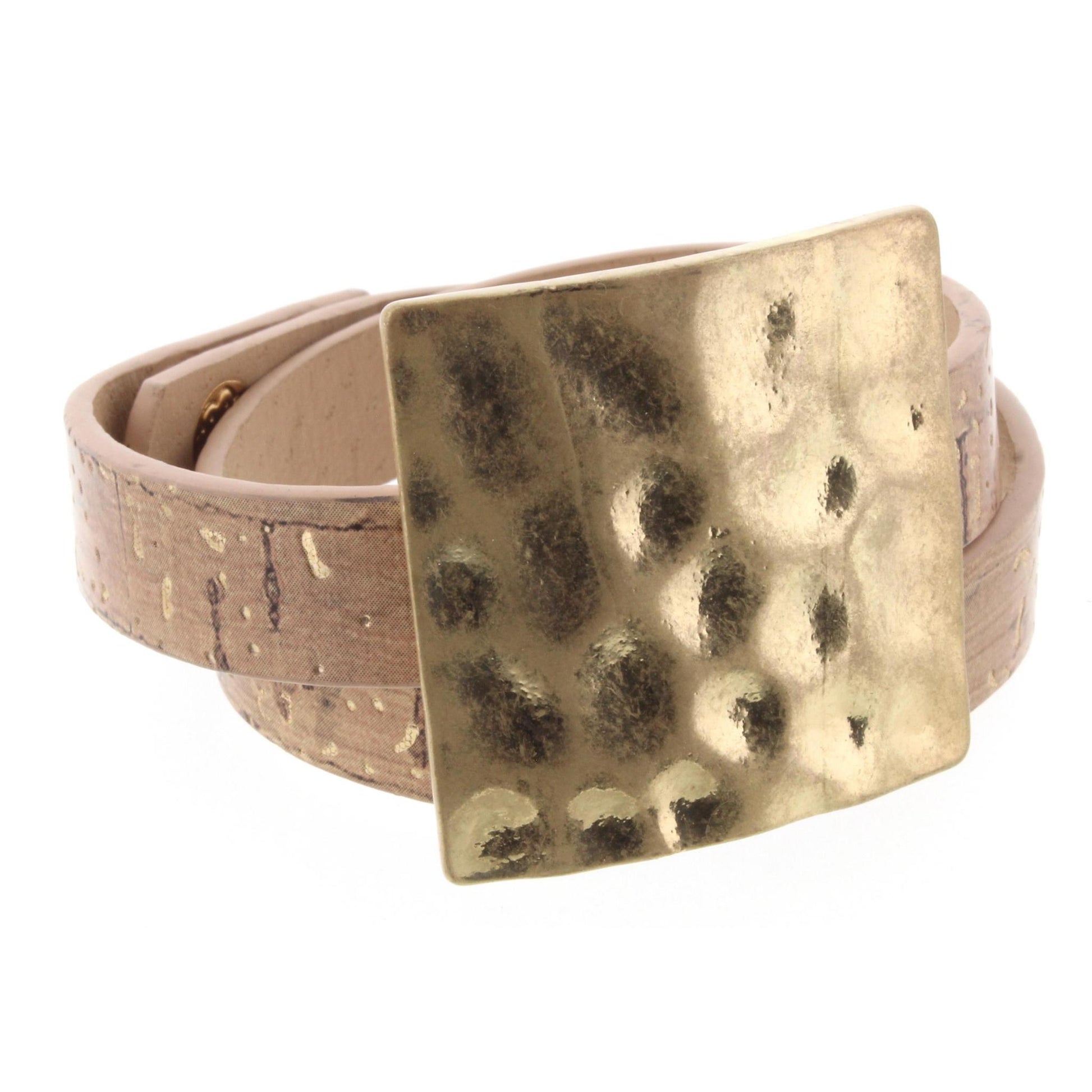 Cork Wrap Bracelet with Gold Hammered Square