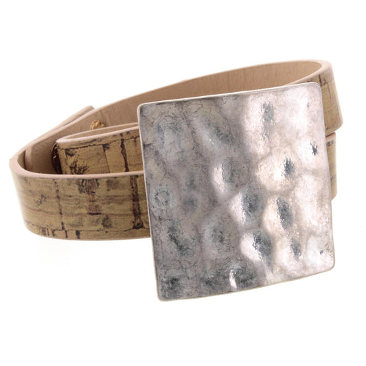 Cork Wrap Bracelet with Silver Hammered Square