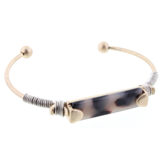 Light Brown Leopard Resin Wire Wrapped Rectangle Cuff Bracelet