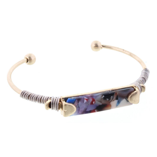 Multi Resin Wire Wrapped Rectangle Cuff Bracelet