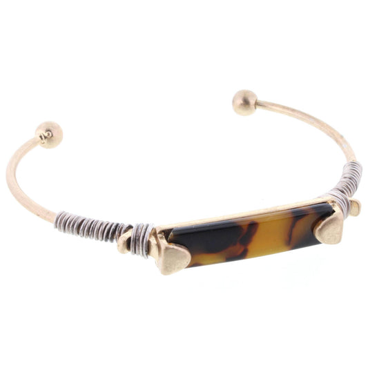 Tortoise Resin Wire Wrapped Rectangle Cuff Bracelet