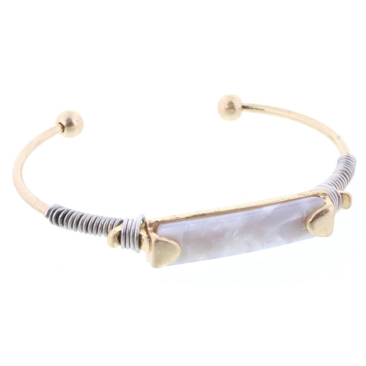 White Resin Wire Wrapped Rectangle Cuff Bracelet