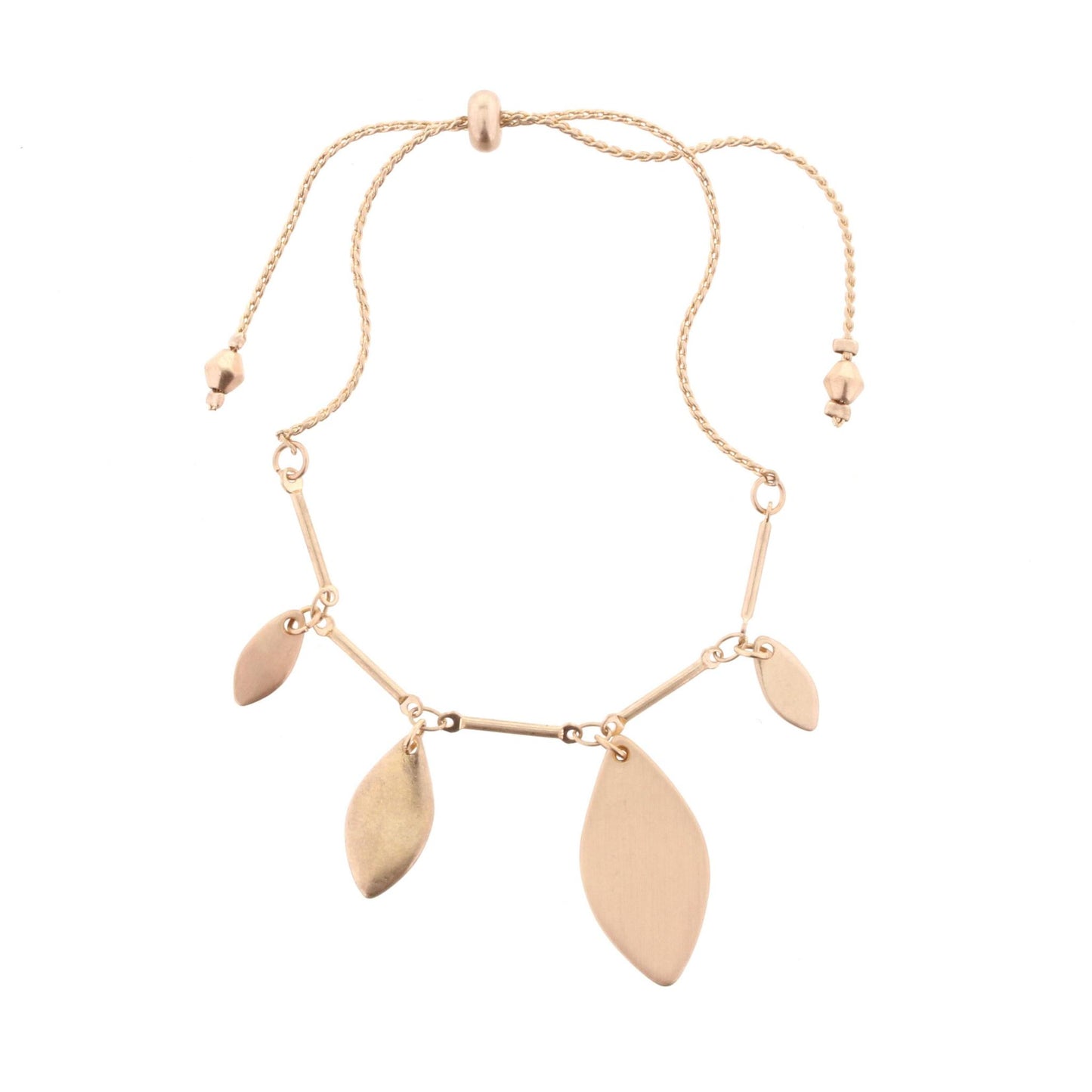 Gold Adjustable Pull Cord Bracelet with Gold Ellipse Dangles