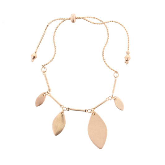 Gold Adjustable Pull Cord Bracelet with Gold Ellipse Dangles