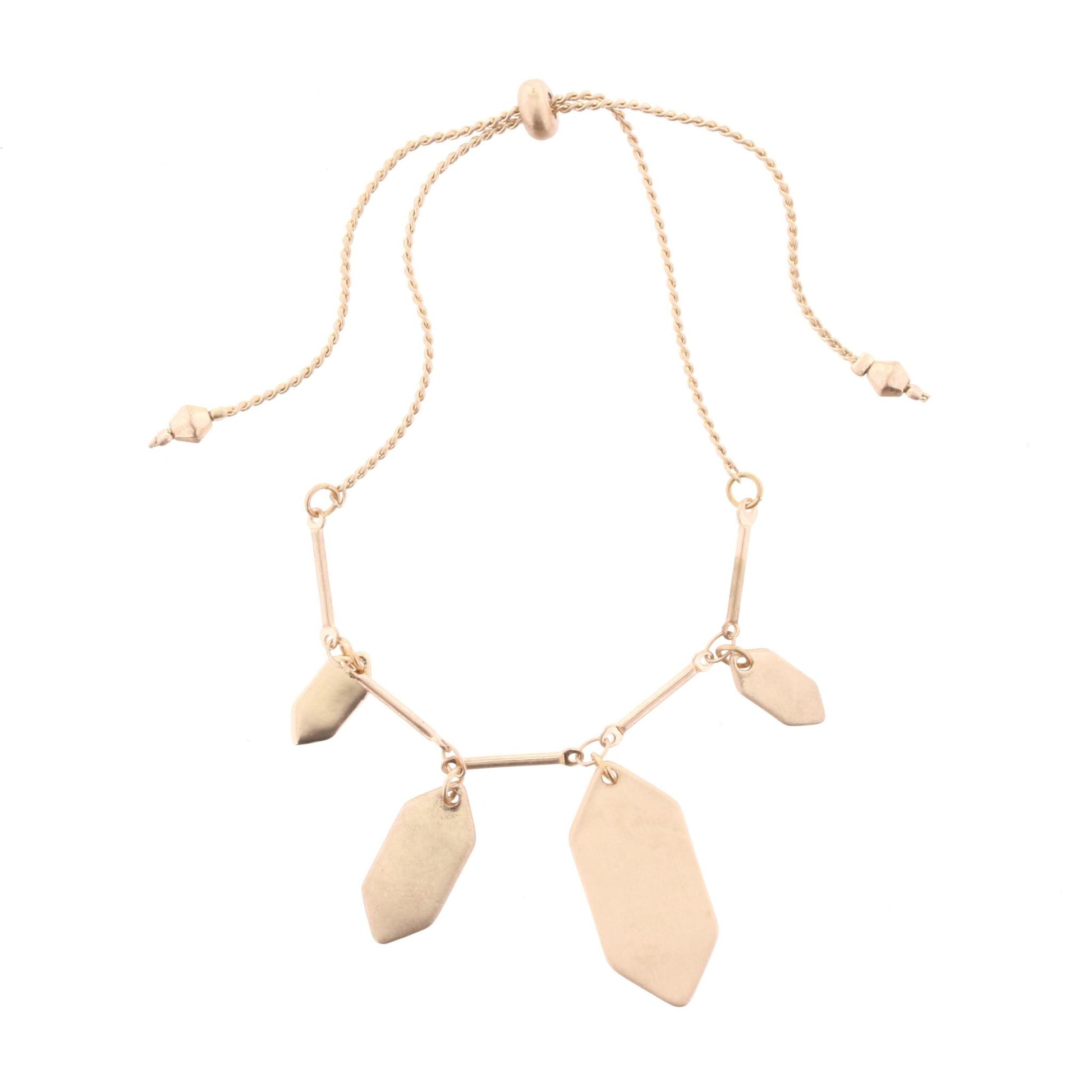 Gold Adjustable Pull Cord Bracelet with Gold Long Hexagon Dangles