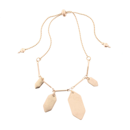 Gold Adjustable Pull Cord Bracelet with Gold Long Hexagon Dangles