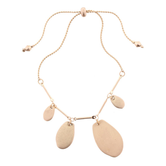 Gold Adjustable Pull Cord Bracelet with Gold Irregular Oval Dangles