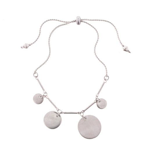 Silver Adjustable Pull Cord Bracelet with Silver Circle Dangles