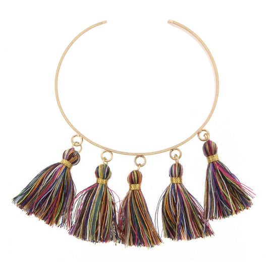 Gold Metal Cuff Bracelet with Multi Tassels