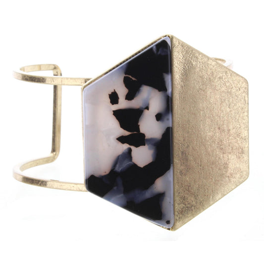 Jet and White Resin Hexagon Cuff Bracelet