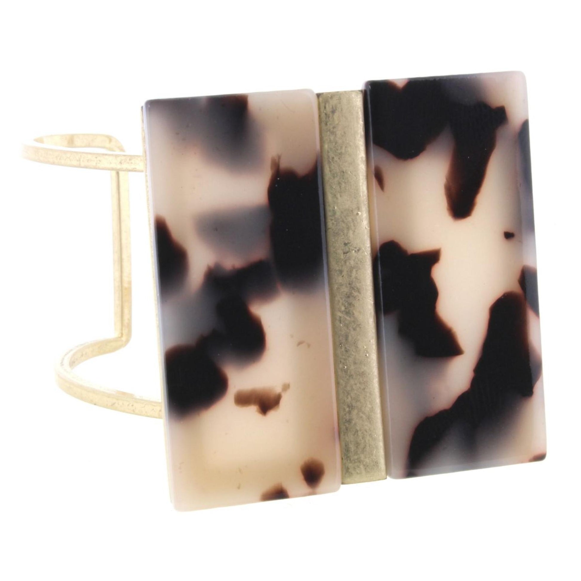 Light Brown Leopard Resin Square Cuff Bracelet
