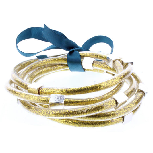 Gold Glitter with Silver Station Filled Bangles Bracelet Set