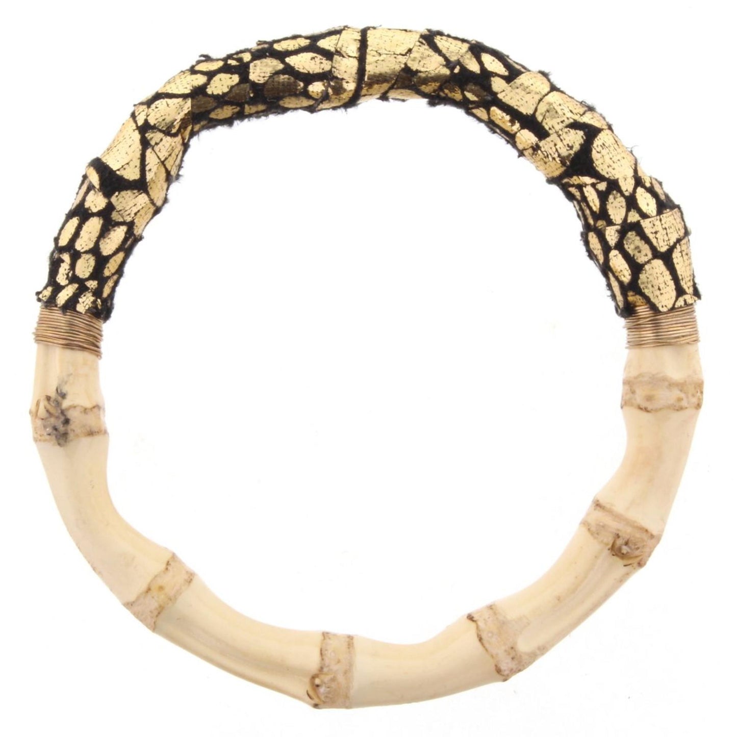 Bamboo Bangle Bracelet with Black & Gold Snakeskin Leather Wrap