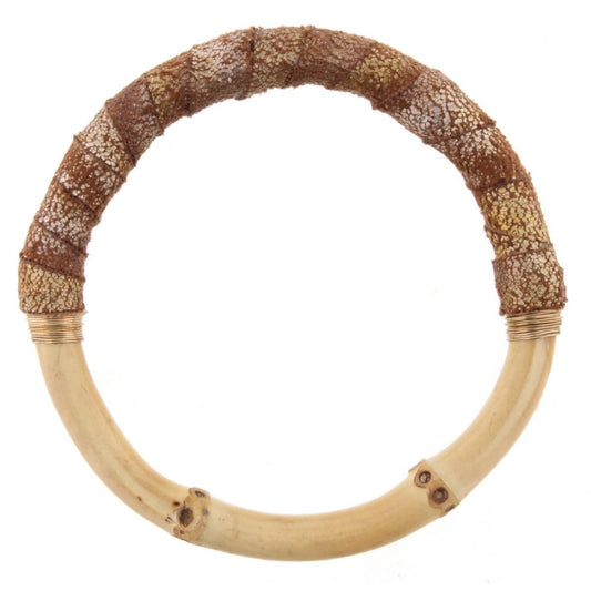 Bamboo Bangle Bracelet with Brown Metallic Snakeskin Leather Wrap