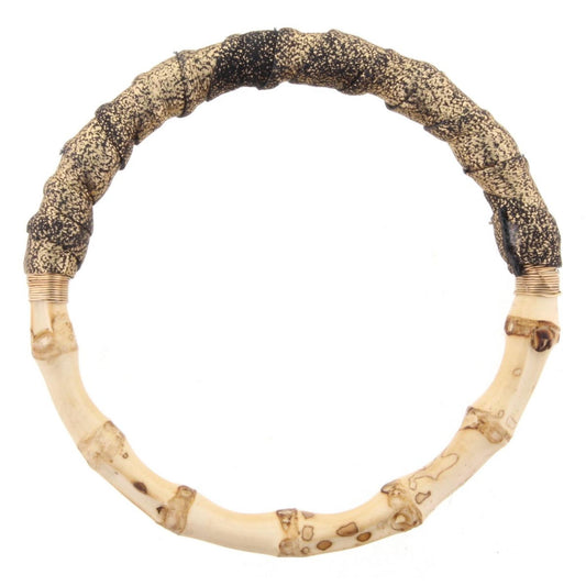 Bamboo Bangle Bracelet with Gold & Black Metallic Leather Wrap