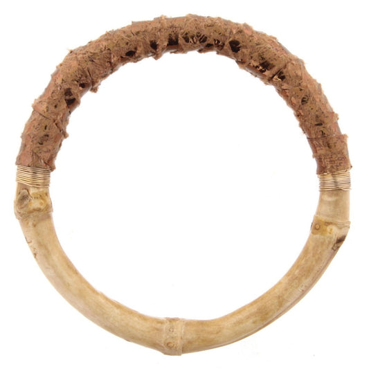 Bamboo Bangle Bracelet with Multi Metallic Brown Leather Wrap