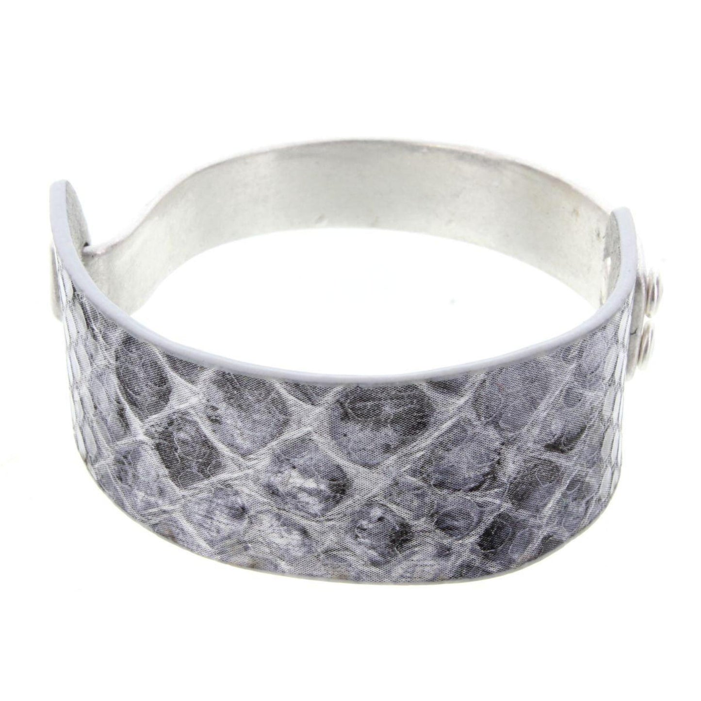 Half Silver Cuff Half Grey Snake Skin Leather Bracelet