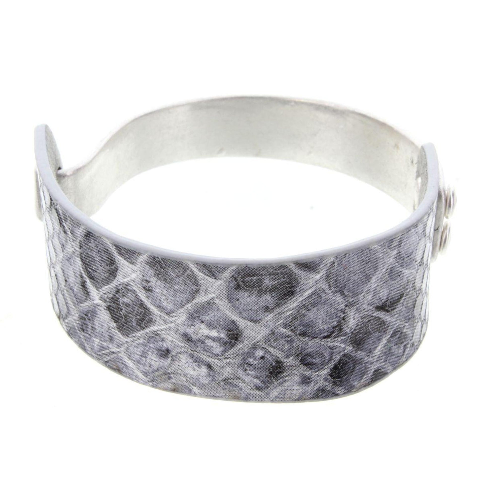 Half Silver Cuff Half Grey Snake Skin Leather Bracelet
