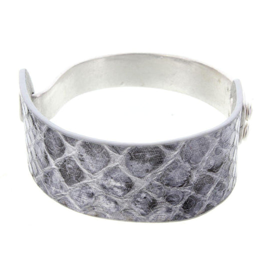 Half Silver Cuff Half Grey Snake Skin Leather Bracelet