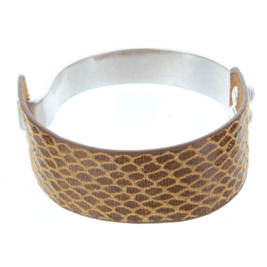 Half Silver Cuff Half Tan Snake Skin Bracelet