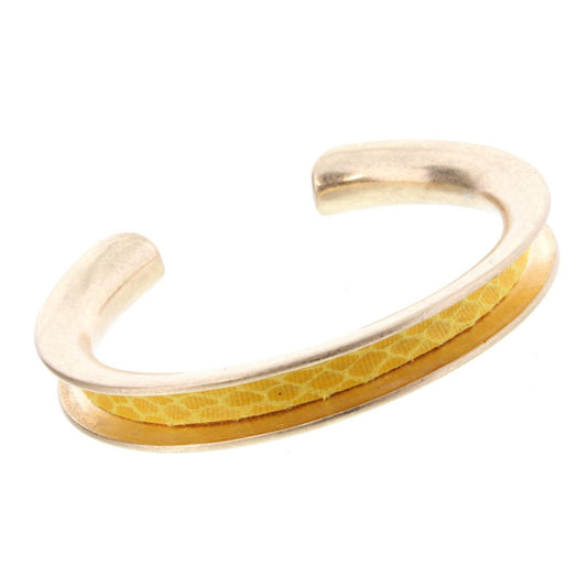 Gold Cuff Bracelet with Mustard Snake Skin Inlay