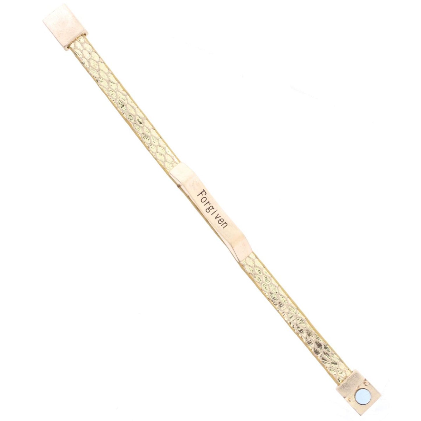 Gold Leather Snake Bracelet with Gold Bar "Forgiven"