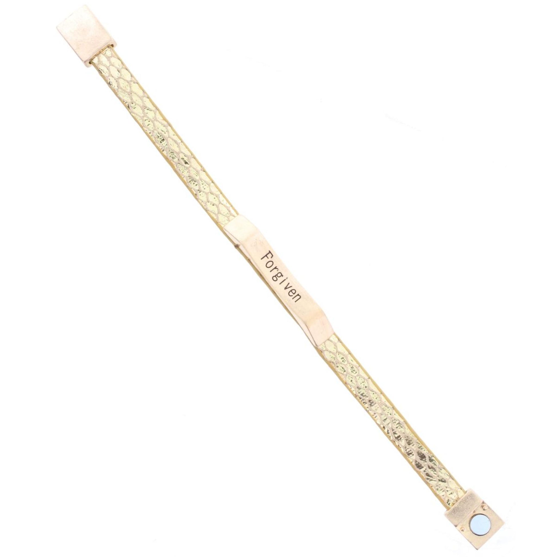 Gold Leather Snake Bracelet with Gold Bar "Forgiven"