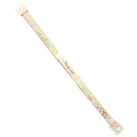 Gold Leather Snake Bracelet with Gold Bar "Forgiven"
