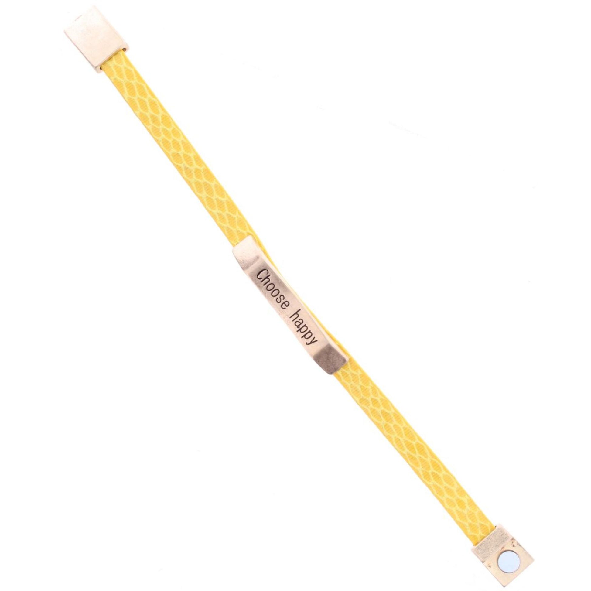Mustard Leather Snake Bracelet with Gold Bar "Choose Happy"