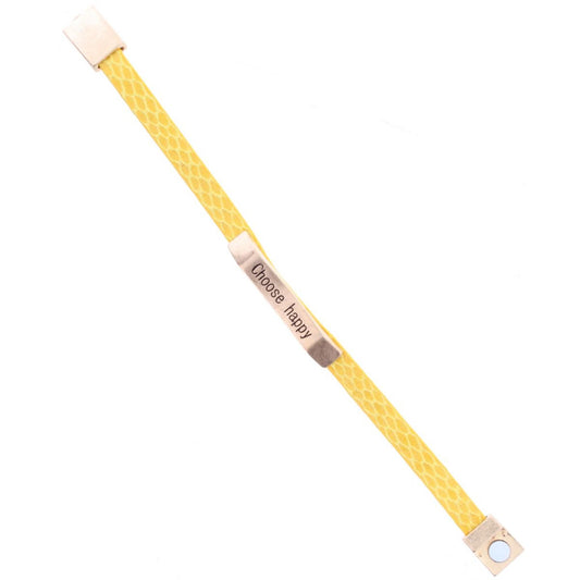 Mustard Leather Snake Bracelet with Gold Bar "Choose Happy"