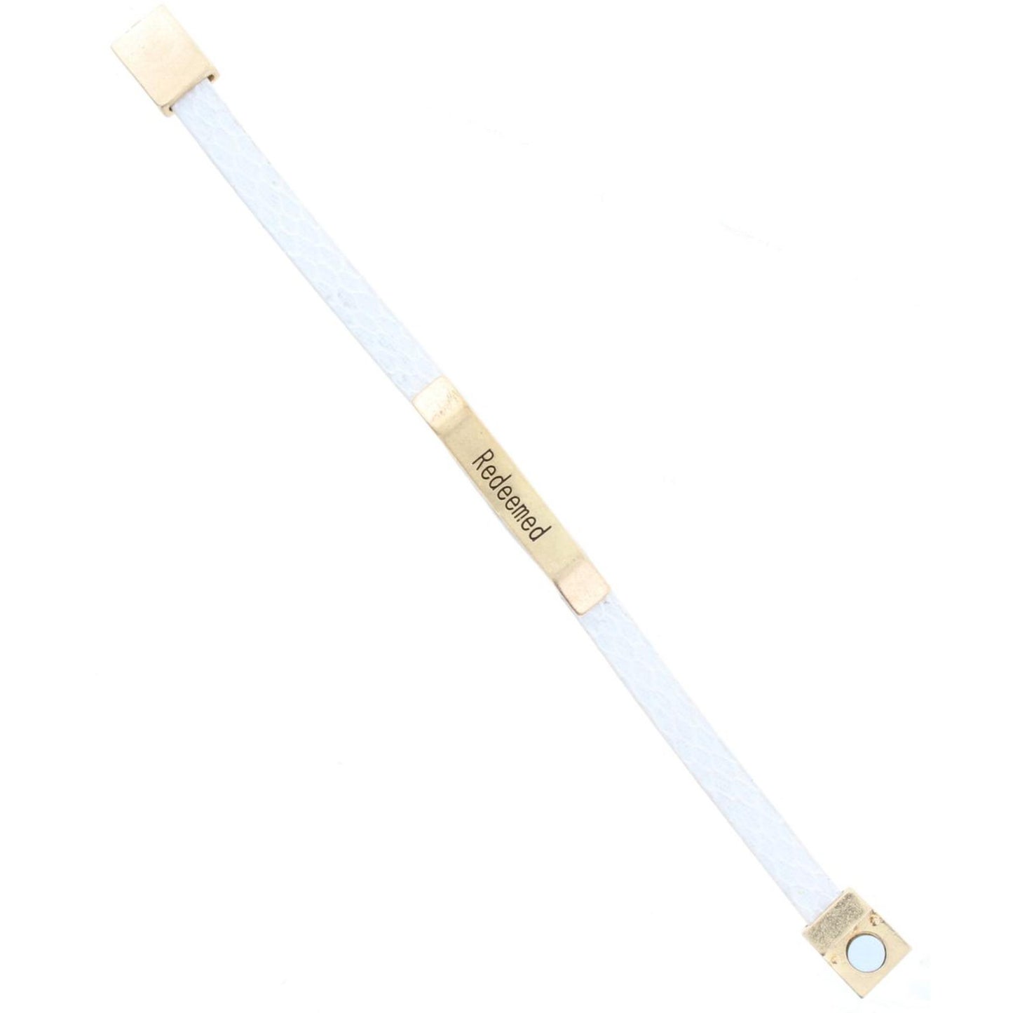 White Leather Snake Bracelet with Gold Bar "Redeemed"