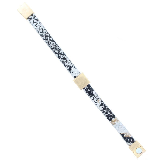 Black and Silver Sanke Bracelet with Gold Square