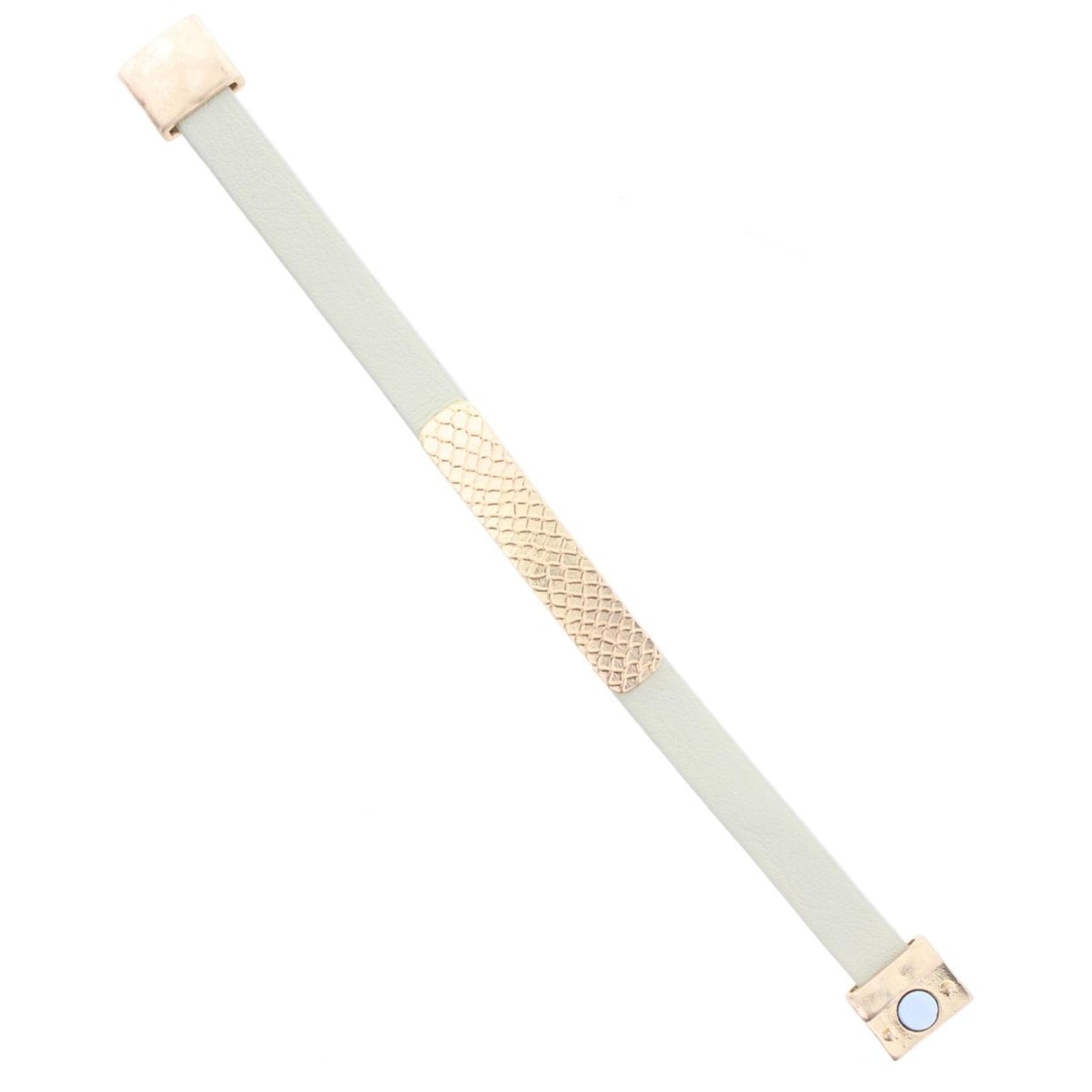 Cream Leather Bracelet with Gold Textured Bar