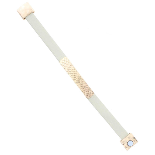 Cream Leather Bracelet with Gold Textured Bar