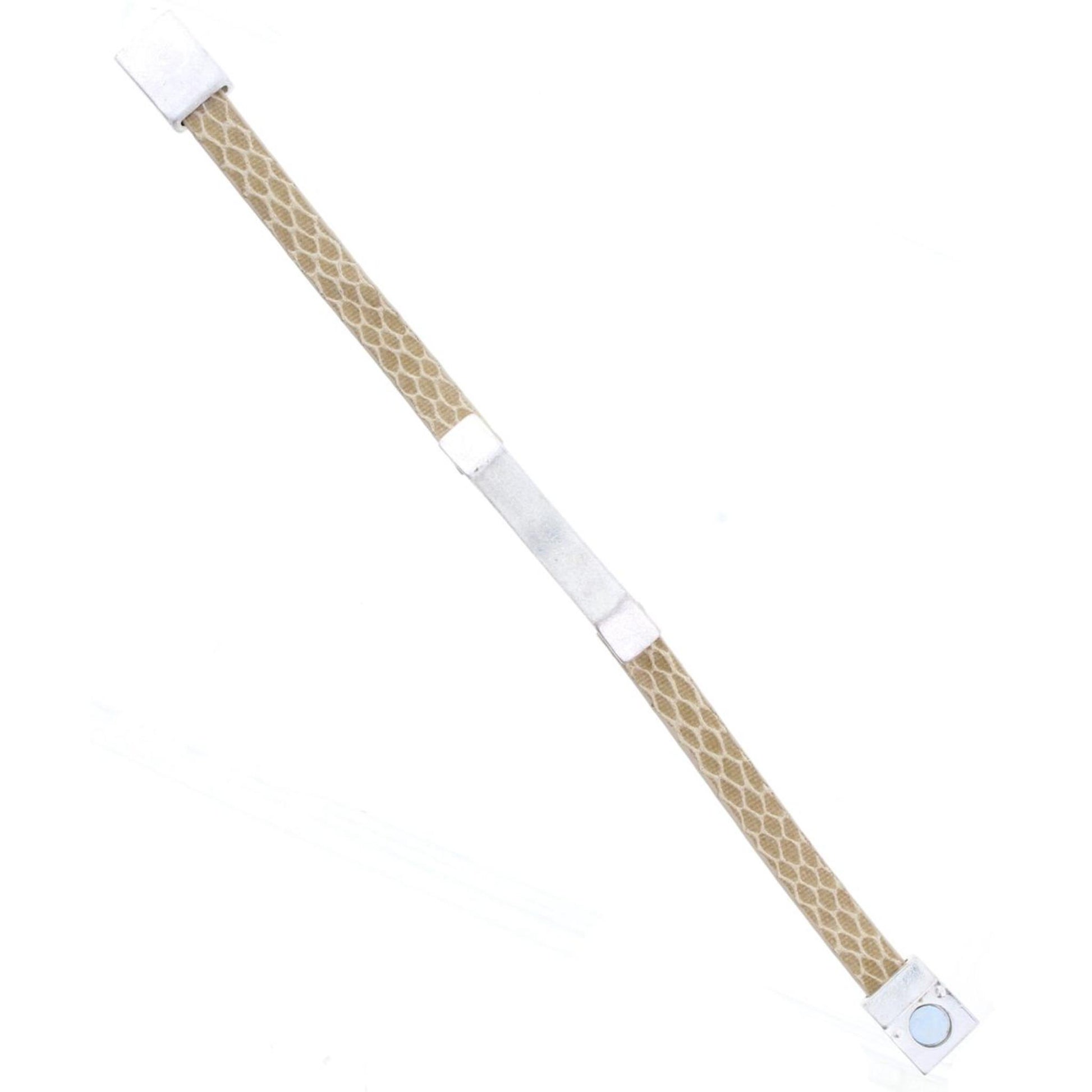 Cream Leather Bracelet with Silver Bar