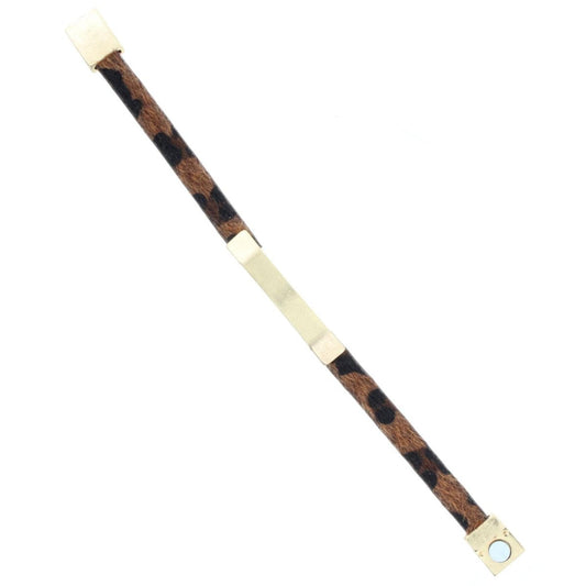 Leopard Leather Bracelet with Gold Bar