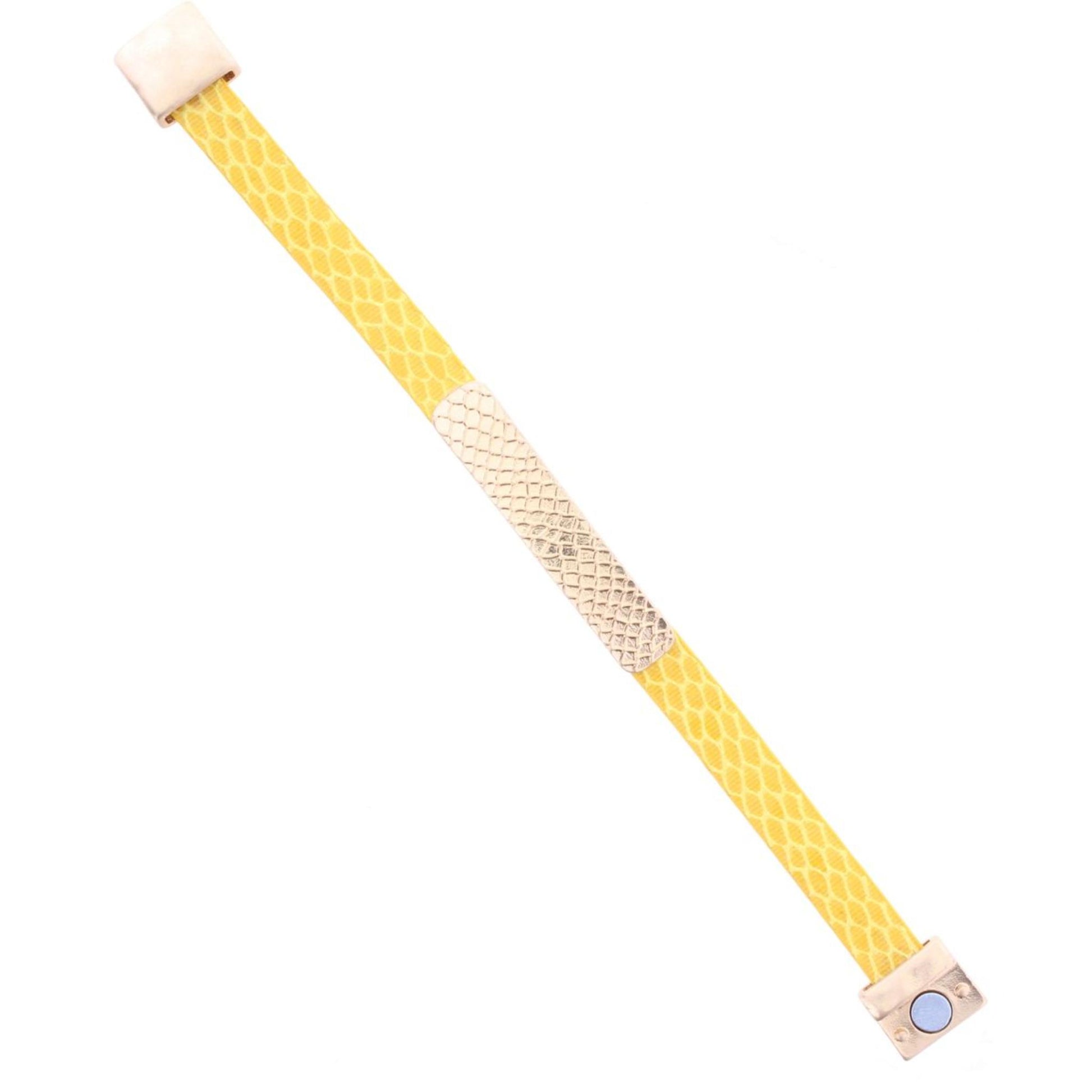 Mustard Leather Snake Bracelet with Gold Textured Bar