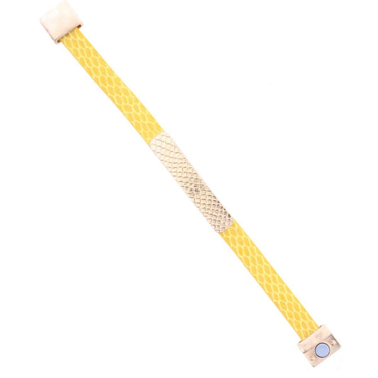Mustard Leather Snake Bracelet with Gold Textured Bar