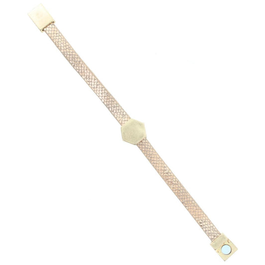 Rose Gold Leather Snake Bracelet with Gold Hexagon