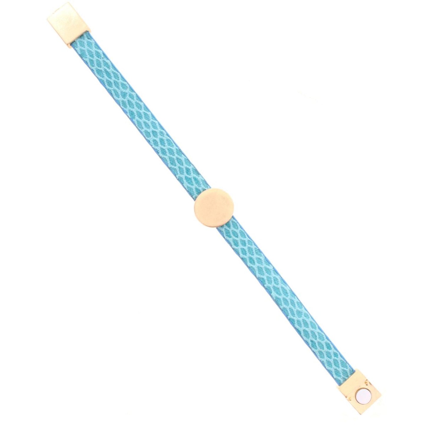Turquoise Leather Snake Bracelet with Gold Circle