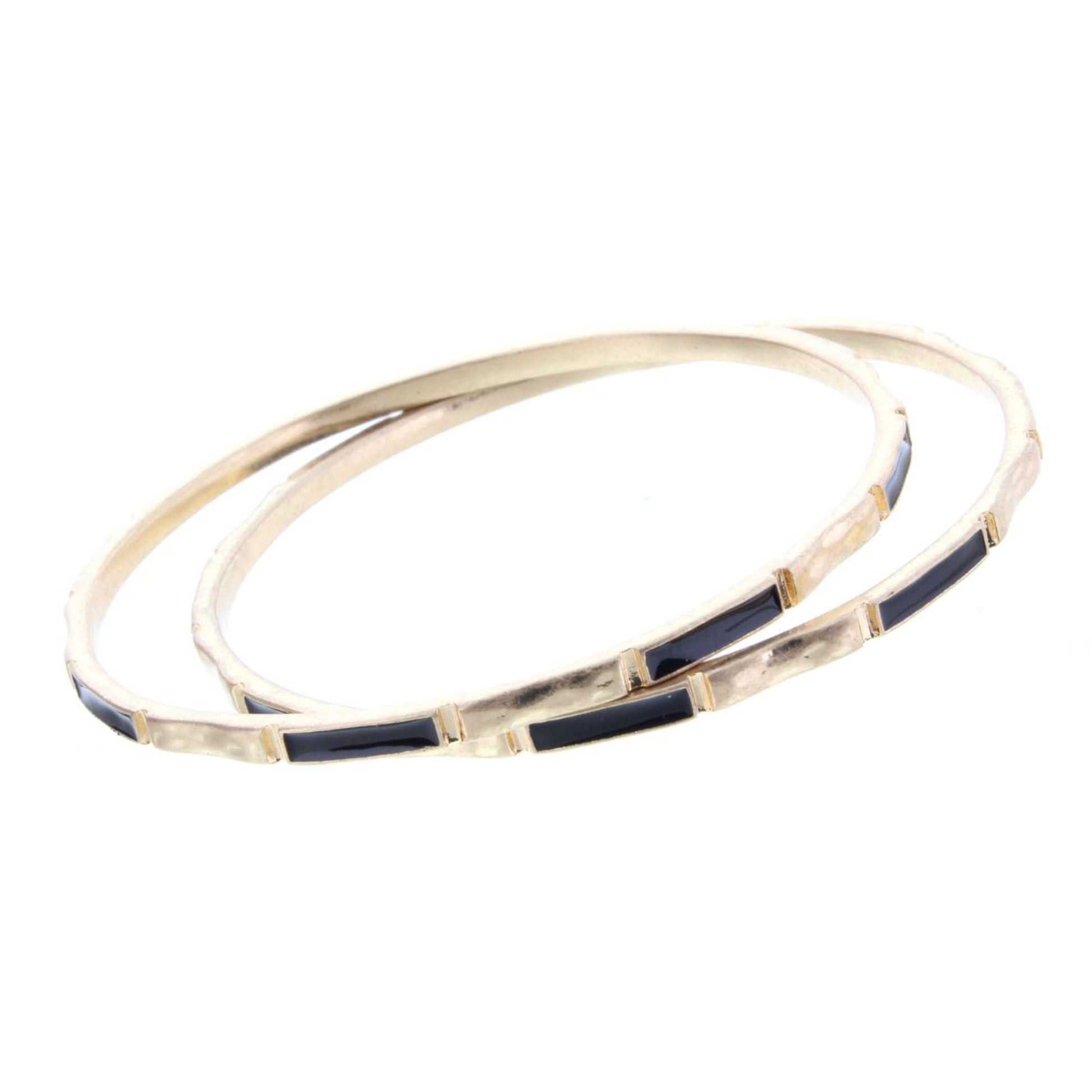 2 Blocked off Gold Bangle Bracelets  with Jet Epoxy