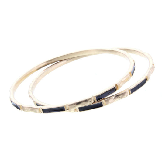 2 Blocked off Gold Bangle Bracelets  with Jet Epoxy