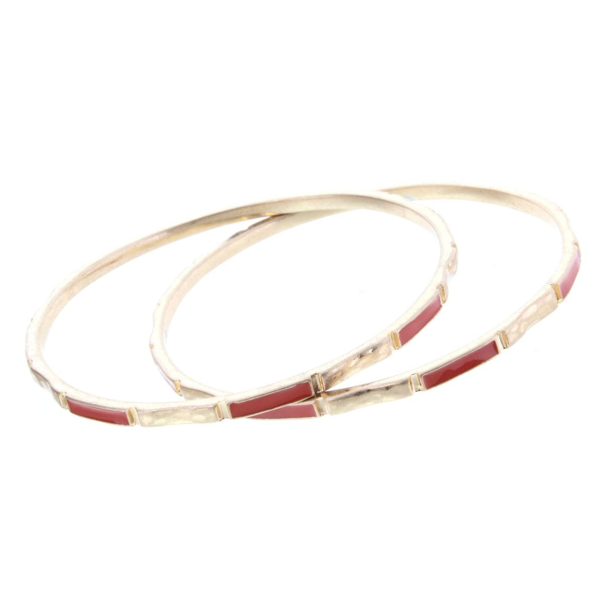2 Blocked Off Gold Bangle Bracelets  with Orange Epoxy