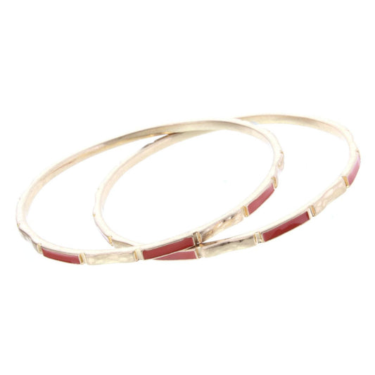 2 Blocked Off Gold Bangle Bracelets  with Orange Epoxy